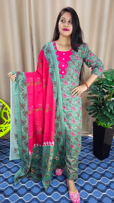Coral Mint Premium Cotton Three Piece